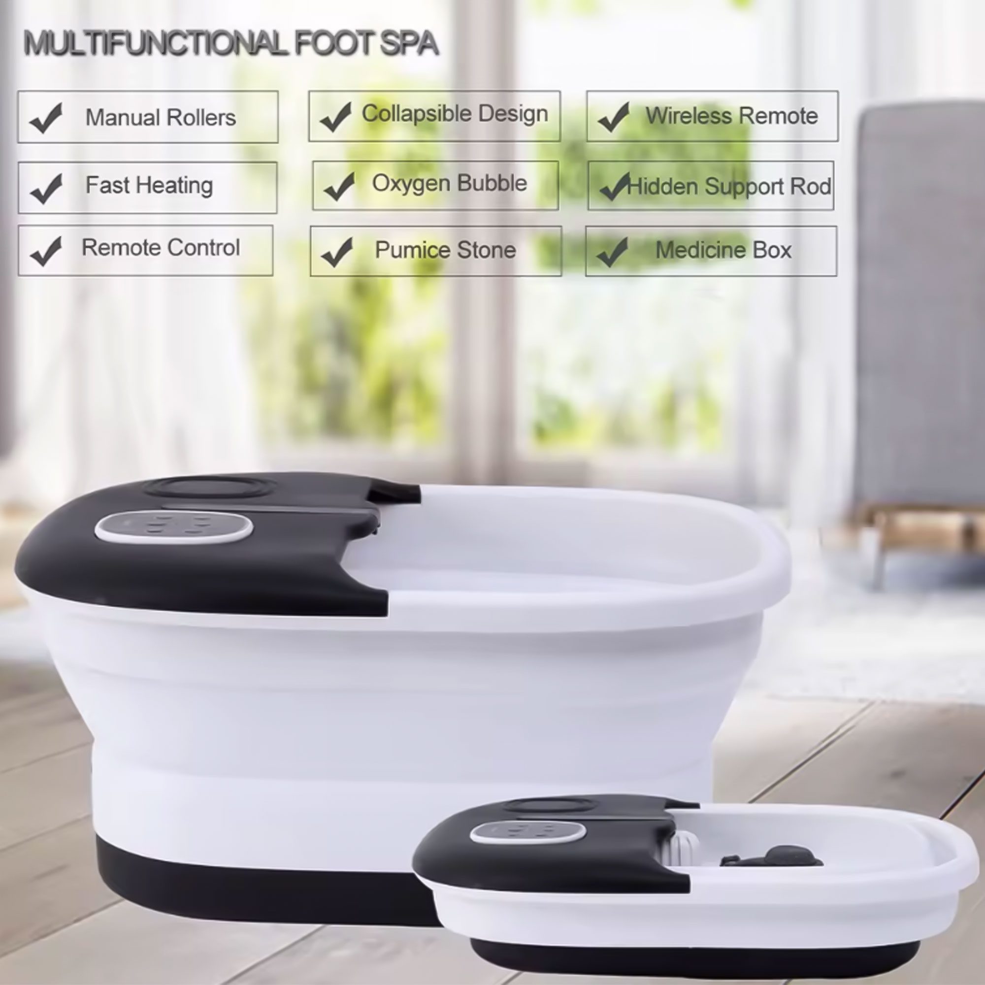 جهاز سبا القدم المنزلي القابل للطي بالتدفئة والفقاعات والمساج الصورة 5