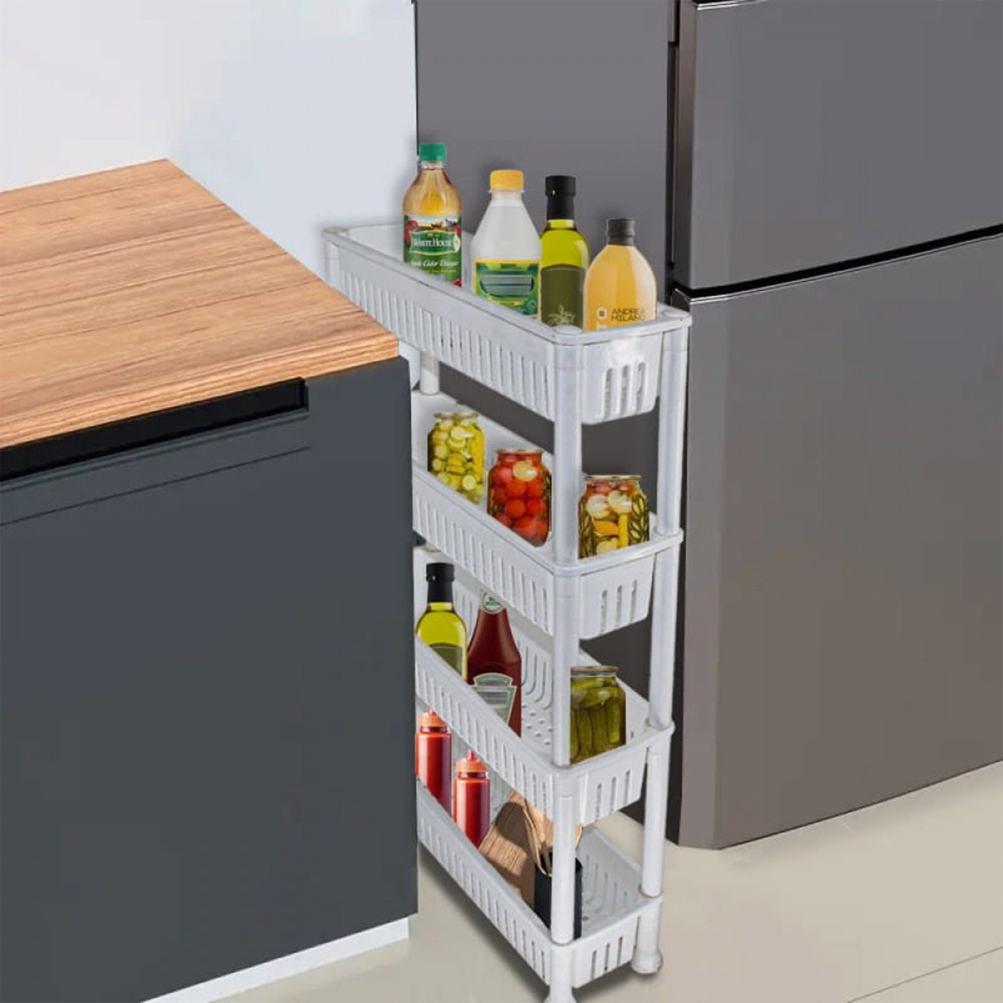 عربة تخزين منزلقة من اربعة دور متحركة الصورة 5