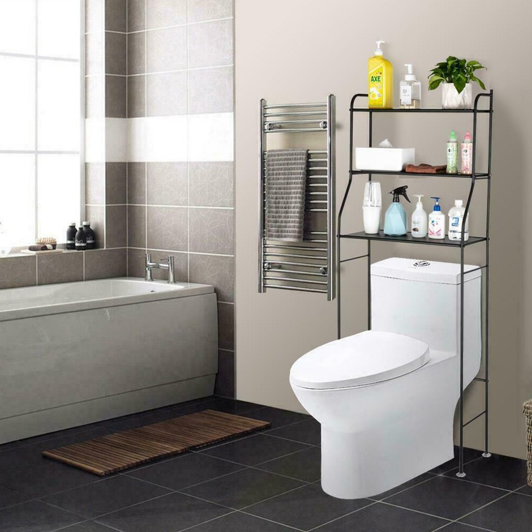 استاند حمام ثلاثة ارفف+مجفف الملابس القابل للطي الصورة 3