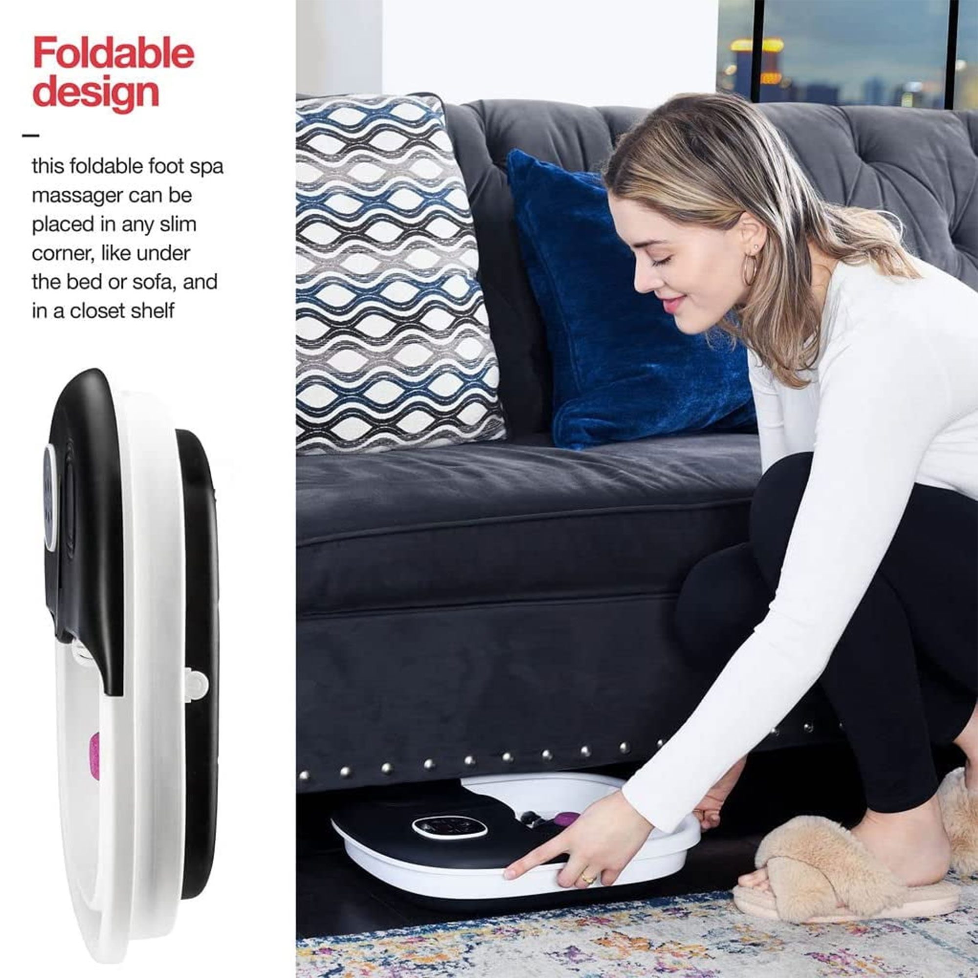 جهاز سبا القدم المنزلي القابل للطي بالتدفئة والفقاعات والمساج الصورة 4