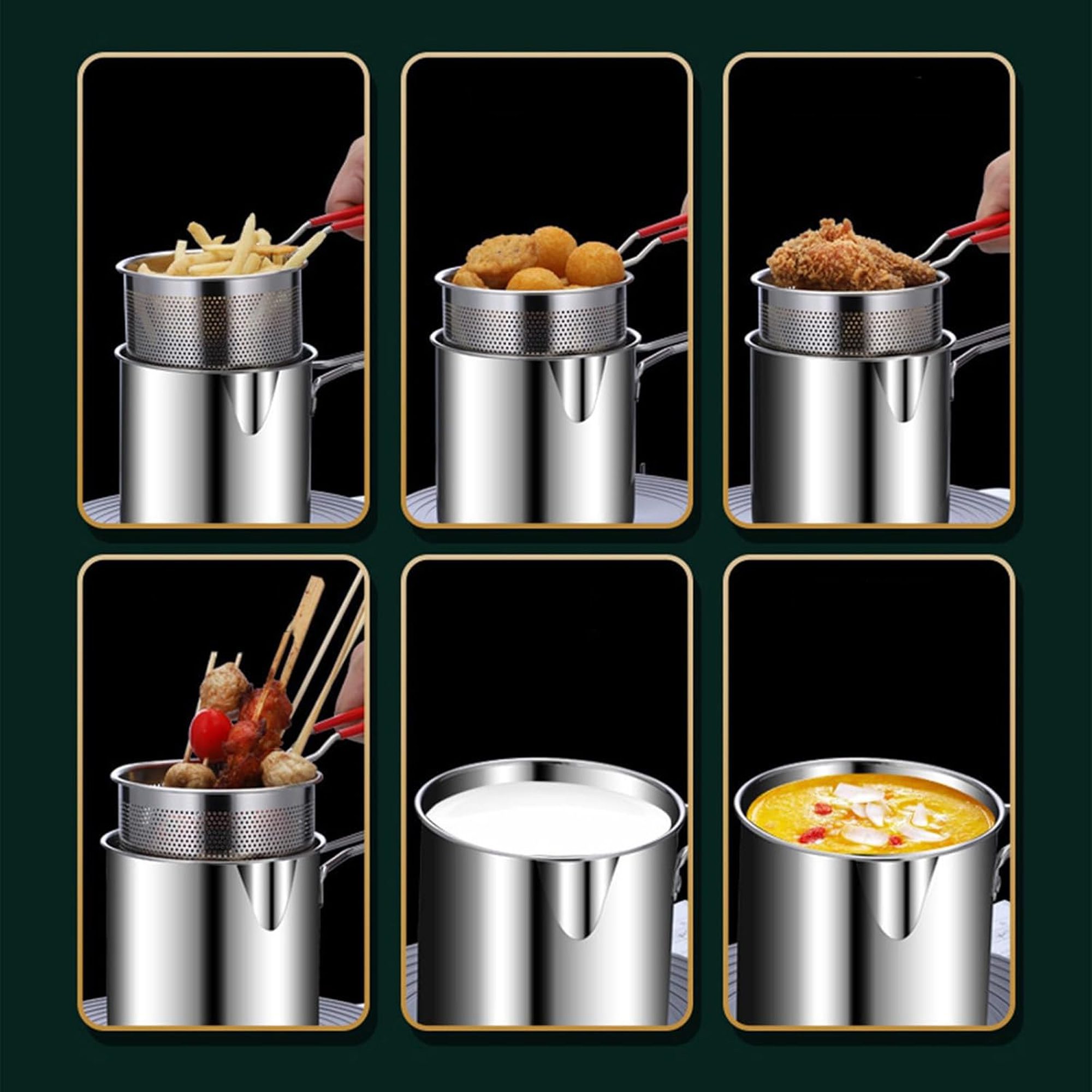 وعاء مقلاة عميقة من سالتلاس مع سلة ومصفاة زيت الصورة 5