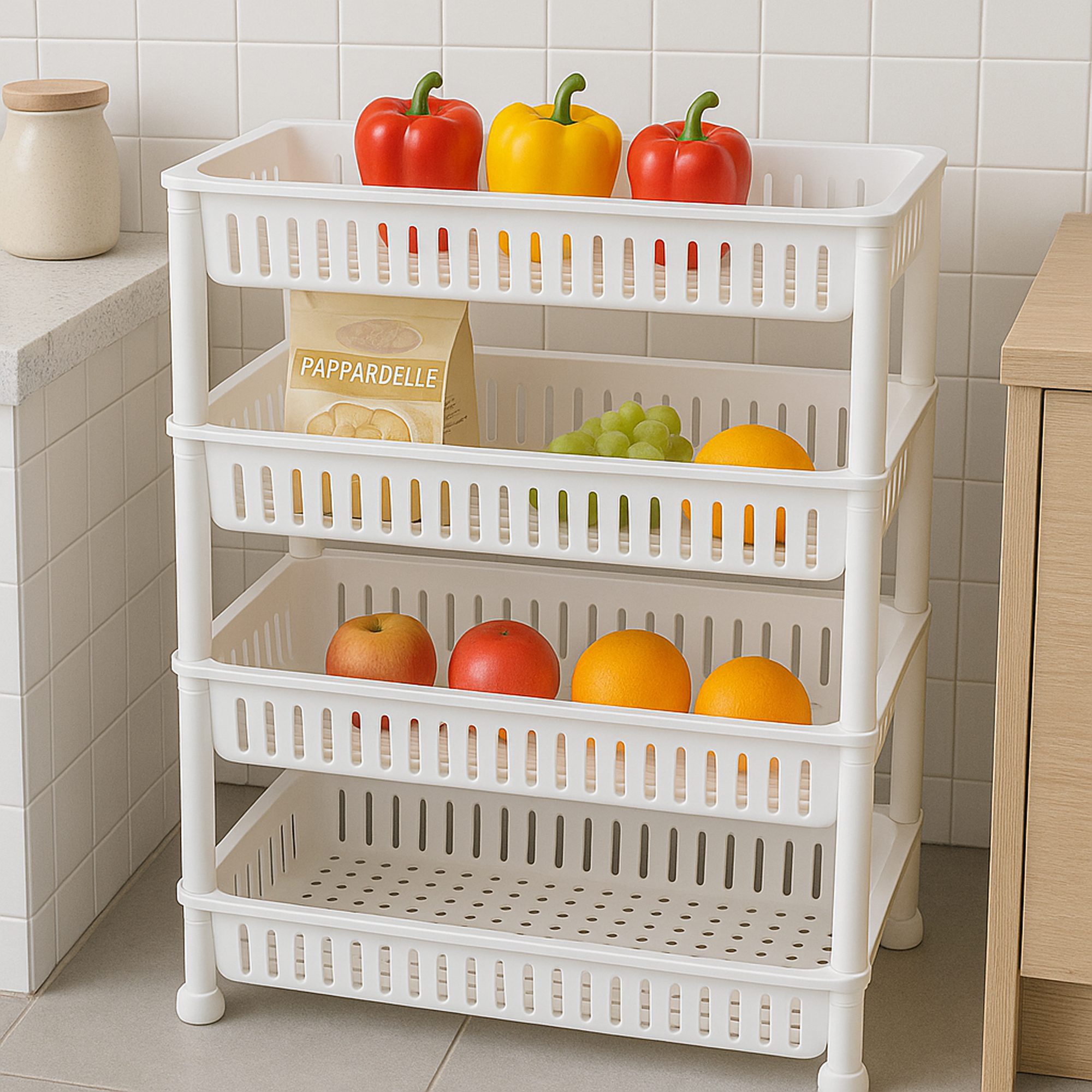 عربة تخزين منزلقة من اربعة دور متحركة الصورة 2