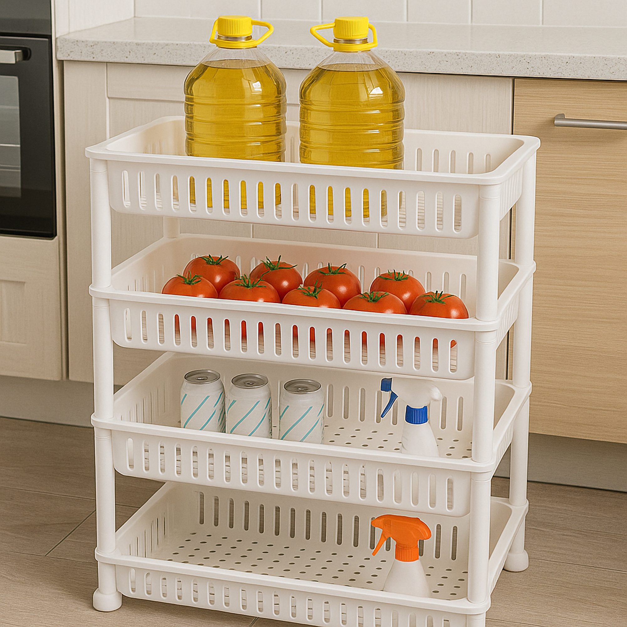 عربة تخزين منزلقة من اربعة دور متحركة الصورة 3