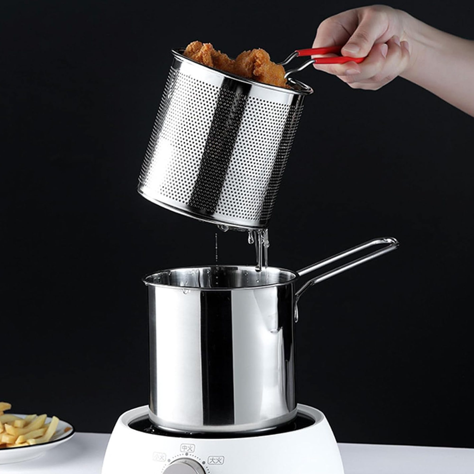 وعاء مقلاة عميقة من سالتلاس مع سلة ومصفاة زيت الصورة 3